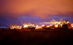 oakland docks night sky cargo ships